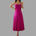 Alina - Modisches Midi Swing Kleid mit schmaler Passform und Spaghetti Trägern