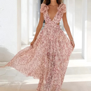 Isla - Lässiges, geblümtes Rüschen-Maxikleid mit tiefem V-Ausschnitt