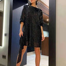 Talina - Lockeres Minikleid mit Rundhalsausschnitt langen Ärmeln und Gürtel