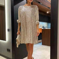 Talina - Lockeres Minikleid mit Rundhalsausschnitt langen Ärmeln und Gürtel