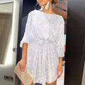 Talina - Lockeres Minikleid mit Rundhalsausschnitt langen Ärmeln und Gürtel