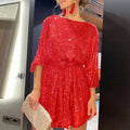 Talina - Lockeres Minikleid mit Rundhalsausschnitt langen Ärmeln und Gürtel