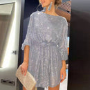 Talina - Lockeres Minikleid mit Rundhalsausschnitt langen Ärmeln und Gürtel