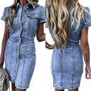 Olivia - Kurzärmelig Pattentasche Denim Kleid