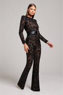 Doreen – Modischer Langarm Jumpsuit mit Rundhalsausschnitt und hohem Taillengürtel