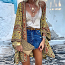 Heidi – Stilvoller mittellanger Boho-Kimono mit Vintage-Muster und weiten Ärmeln