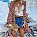 Heidi – Stilvoller mittellanger Boho-Kimono mit Vintage-Muster und weiten Ärmeln