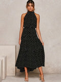 Jasmin - Lässiges ärmelloses langes Kleid mit Polkadot für einen luxuriösen Look