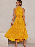 Jasmin - Lässiges ärmelloses langes Kleid mit Polkadot für einen luxuriösen Look