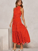 Jasmin - Lässiges ärmelloses langes Kleid mit Polkadot für einen luxuriösen Look