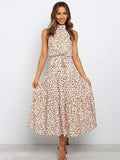 Jasmin - Lässiges ärmelloses langes Kleid mit Polkadot für einen luxuriösen Look