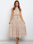 Jasmin - Lässiges ärmelloses langes Kleid mit Polkadot für einen luxuriösen Look