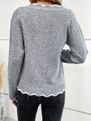 Ravena - Schicker Strickpullover mit Rüschenbesatz und V Ausschnitt