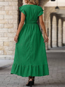 Gianna - Elegantes V Ausschnitt Kleid mit hoher Taille  und Rüsche Ärmeln
