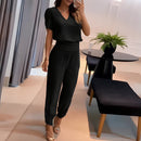 Emma – Zweiteiliges Set mit kurzärmliger Bluse mit V-Ausschnitt und bedruckter Hose