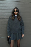 Zara - Langärmeliger Rundhalsausschnitt Pullover Mit Mini Rock Gestrickt Zweiteiliges Satz