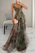 Nira – Elegantes ärmelloses fließendes Kleid mit Blumendruck und verstellbaren Trägern
