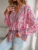Luisa - Lässiges bedrucktes Langarmshirt mit V Ausschnitt für einen modischen Look