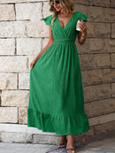 Gianna - Elegantes V Ausschnitt Kleid mit hoher Taille  und Rüsche Ärmeln