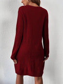 Ava - Langärmelig Rundhalsausschnitt Strickpullover Kleid Mit Gürtel