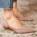 Greta - Stilvolle Schuhe mit spitzer Zehe und mittlerem Absatz mit Glitzeroberfläche