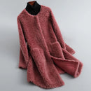 Maya - Langärmelige Rundhalsausschnitt Pelz Jacke Mit Taschen