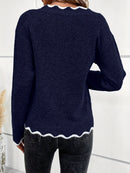 Ravena - Schicker Strickpullover mit Rüschenbesatz und V Ausschnitt
