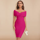 Thalia - Modisches schulterfreies Midikleid mit V Ausschnitt und schmaler Passform