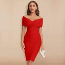 Thalia - Modisches schulterfreies Midikleid mit V Ausschnitt und schmaler Passform