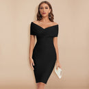 Thalia - Modisches schulterfreies Midikleid mit V Ausschnitt und schmaler Passform