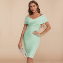 Thalia - Modisches schulterfreies Midikleid mit V Ausschnitt und schmaler Passform