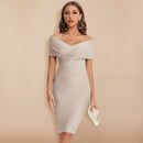 Blanca – Elegantes schulterfreies Schlanke Passform Midikleid mit Reißverschluss auf der Rückseite