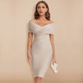 Thalia - Modisches schulterfreies Midikleid mit V Ausschnitt und schmaler Passform