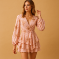 Annika – Elegantes Kleid mit Blumenmuster V Ausschnitt und langen Ärmeln