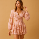 Annika – Elegantes Kleid mit Blumenmuster V Ausschnitt und langen Ärmeln