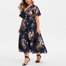 Zayana – Stilvolles Blumenmuster V-Ausschnitt Kleid mit Kurze Ärmel