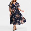 Zayana – Stilvolles Blumenmuster V-Ausschnitt Kleid mit Kurze Ärmel