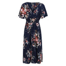 Zayana – Stilvolles Blumenmuster V-Ausschnitt Kleid mit Kurze Ärmel