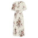 Zayana – Stilvolles Blumenmuster V-Ausschnitt Kleid mit Kurze Ärmel
