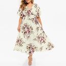 Zayana – Stilvolles Blumenmuster V-Ausschnitt Kleid mit Kurze Ärmel
