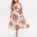 Zayana – Stilvolles Blumenmuster V-Ausschnitt Kleid mit Kurze Ärmel