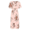 Zayana – Stilvolles Blumenmuster V-Ausschnitt Kleid mit Kurze Ärmel
