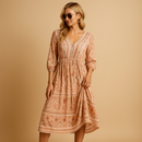 Viktoria – Stylisches bedrucktes Kleid mit V Ausschnitt und langen Ärmeln