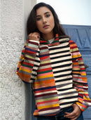 Willa – Bunt Gestreifter Rundhals Kapuzenpullover