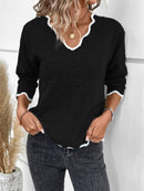 Ravena - Schicker Strickpullover mit Rüschenbesatz und V Ausschnitt