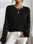 Emilia - Eleganter langärmeliger Rundhals Pullover mit Perlen