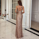 Hanna – Stylisches rückenfreies Maxikleid mit Spaghettiträgern und hohem Schlitz