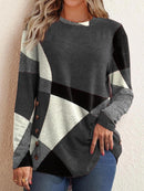 Lina - Rundhalsausschnitt Langärmelig Patchwork Bluse