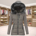 Mila - Langärmeliger Pelz Kapuze Mantel Mit Reißverschlusstaschen