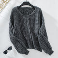 Katrin - Lässiger Strickpullover mit V Ausschnitt und Puffärmeln